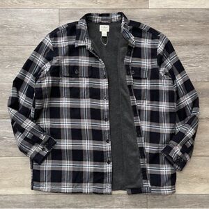 L.L. Bean Fleece Lined Men's Black and Gray Plaid Shirt Jacket